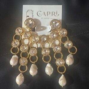 Gold, Pearl and sparkle Statement Earrings